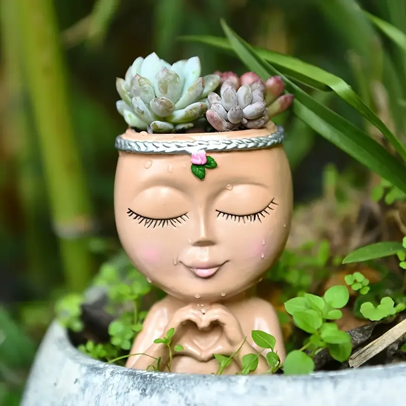 Echeveria Succulent - Heart‑Handed Girl Resin Succulent Planter Lady